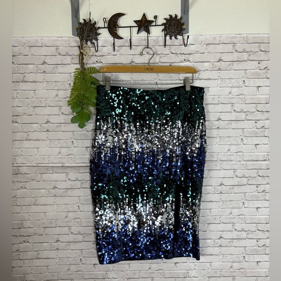 Express Sequin Pencil Skirt in Blue and Silver - Picture 2 of 5